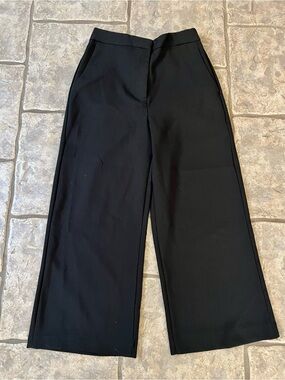 Zara Women Black Cropped Wide-Leg Pants Size Large